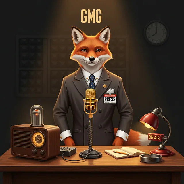 Auric the fox broadcaster, mascot of Goldstein Media Group